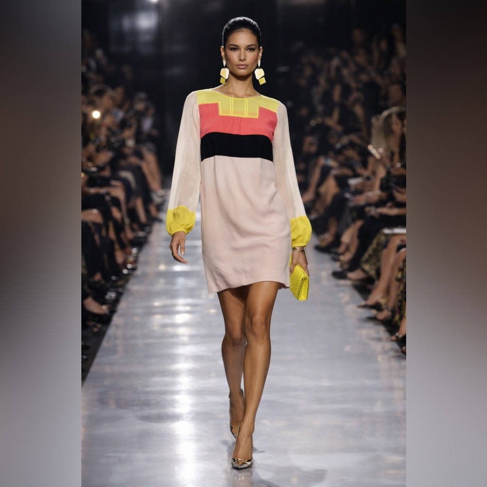 BCBGMaxAzria Runway “Tilda” Multicolor Long Sleeve Silk Dress